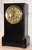 C.1870, French, Unusual Black lacquer mantel regulator, with open escapement and seconds dial at top, and an additional seconds dial at the bottom and a simple calendar behind that dial.