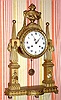 C.1775, Austrian, 8-Day Gilt Wood mantel clock with porcelain dial and bell strike, silk suspension.