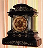 C.1883, Ansonia Clock Co., "Marbelite No. 8", 8-day time/strike hard rubber case mantel clock.