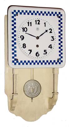 C.1910, Junghans, 8-day wall timepiece, porcelain china dial, cobalt blue and white. — Antique Clocks Price Guide