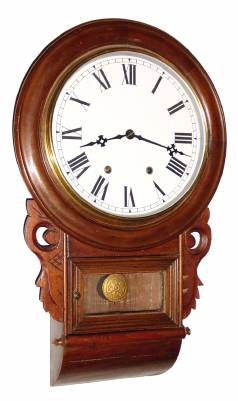 C.1890, Anglo-American, round top, short drop, 8-day time/strike wall clock. — Antique Clocks Price Guide