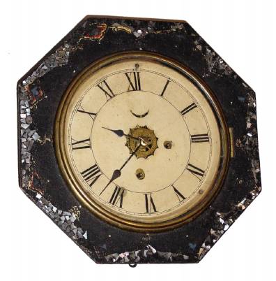 C.1850, Litchfield Mfg Co, Litchfield, Conn, 30-hour time and alarm lever movement, octagon gallery timepiece. — Antique Clocks Price Guide