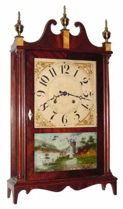C.1990, American, Home-Made Pillar and Scroll, 8-day time and strike, spring, in a mahogany case. — Antique Clocks Price Guide