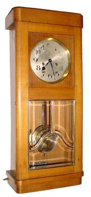 C.1910, German, Gustav Becker, 8-day time and strike wall clock in a cherry art Deco case with heavy beveled glass. — Antique Clocks Price Guide