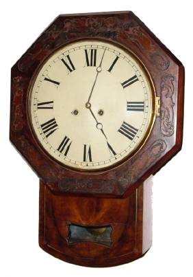 C.1885, German, for the English Market, 2-fusee, wooden plate, drop octagon wall clock with countwheel bell strike on the hour. — Antique Clocks Price Guide