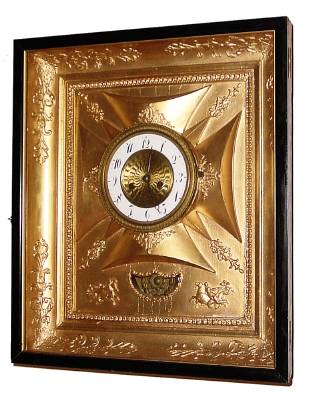 C.1830, Austrian, Rahmenuhr, or Picture Frame Clock, 30 hour, time and strike in a gilt frame with ebonized surround. — Antique Clocks Price Guide