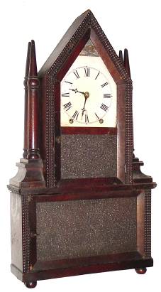 C.1845, Birge and Fuller, 8-day Sharp Gothic on Frame with candle finials time/strike wagon spring clock. — Antique Clocks Price Guide