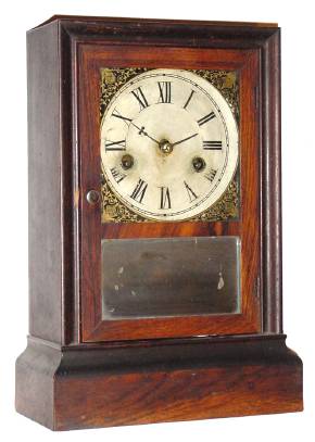 C.1870, Atkins Clock Co., 30-hour time/strike cottage clock. — Antique Clocks Price Guide