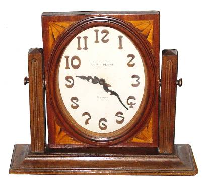 C.1925, Waltham, 8-Day Easel Timepiece, back wind (car clock movement), in inlaid Art Nouveau style case. — Antique Clocks Price Guide