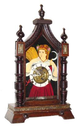 C.1900, Mixed lot, German case, Japanese movement, 8-day time/strike blinking eye mantel clock. — Antique Clocks Price Guide