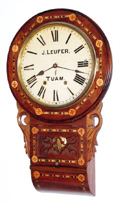 C.1890, Anglo-American round drop wall clock, 8-day time and bell strike with inlaid case. — Antique Clocks Price Guide