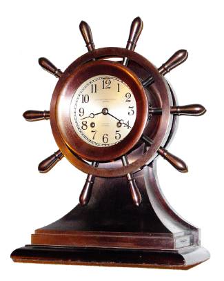 C.1929, Chelsea Clock Co., Boston, MARINER, ships bell clock sometimes call the Yacht Wheel, 4.5" dial, in bronze finish. — Antique Clocks Price Guide