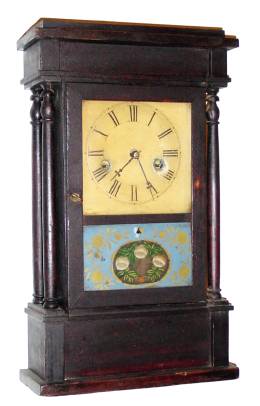 C.1850, C. S. Sperry, 136 Pearl St, New York, miniature NY style 4 column Empire shelf clock, 30 hour time and strike (spring). — Antique Clocks Price Guide