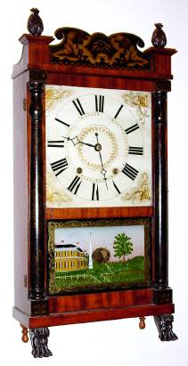 C.1831, E. and G.W. Bartholomew, Bristol, Conn, miniature column and cornice, with pineapple finials and paw feet. — Antique Clocks Price Guide