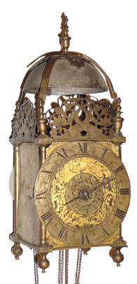 C.1640, English, Thomas Knifton, at the Crossed Keys, Lothbury, Londini, Lantern Clock, originally a balance wheel clock, probably converted around 1680 to pendulum operation (pendulum absent). — Antique Clocks Price Guide