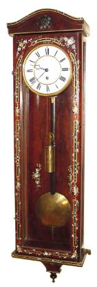 C.1890, German, 1-Weight, Vienna Regulator, with Mother of Pearl, and with floral accent painting.. — Antique Clocks Price Guide