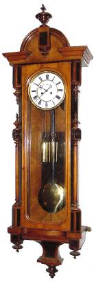 C.1880, Austrian, Morily Pollak, Wildpretmarkt 3, 2-weight Vienna Regulator in a light walnut case with canted full turned columns. — Antique Clocks Price Guide