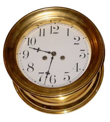 C.1914, Waterbury Clock Co., Ship's Bell No. 6, 8-day time and ship's strike wall clock, restored. — Antique Clocks Price Guide
