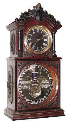 C.1878, Ithaca Calendar Clock Co., No. 3 1/2 Parlor, with black dial, and 2-piece rear dust cover, 8-day time and strike. — Antique Clocks Price Guide