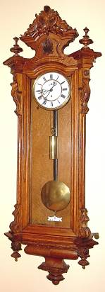 C.1880, German, H. Endler and Co., Vienna Regulator, carved oak case with canted corners, single weight timepiece. — Antique Clocks Price Guide