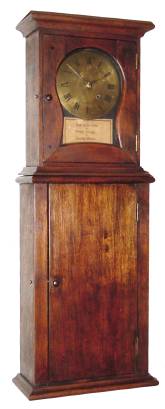 C.1800, Atrributed to John Winkley, Canterbury, NH, Mass Style Shelf clock, 3.5 day duration, with instruction label reminding the owner exactly when to wind the clock (typically Shaker). — Antique Clocks Price Guide