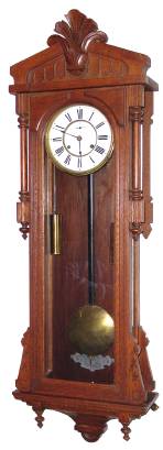 C.1900, Ansonia Clock Co., "BAGDAD" wall regulator in oak, 2-weight timepiece. — Antique Clocks Price Guide