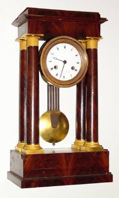C.1850, French, Lefevre, Pinwheel Mantel Regulator, in a mahogany Empire style case with 4 veneered columns and gilt capitals. — Antique Clocks Price Guide