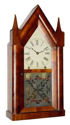 C.1848, Chauncey Jerome, New Haven, uncommon steeple with remote wooden fusee in base, and movement seat board mounted. — Antique Clocks Price Guide