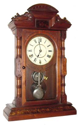 C.1880, Seth Thomas Clock Co., HECLA 8-day quarter strike, walnut and burled veneer shelf clock. — Antique Clocks Price Guide