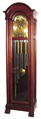C.1905, J.J. Elliott, 121 Rosebery Ave, London, 9-Tube, 3-Tune, Quarter chime hall clock in mahogany. — Antique Clocks Price Guide