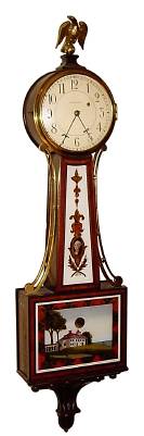 C.1920, Waltham Watch Co, Waltham, Mass, Willard Banjo, weight driven timepiece, 8-day in a mahogany cross-banded case. — Antique Clocks Price Guide