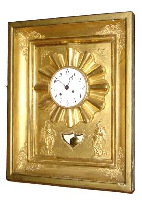 C.1825, Austrian, Rahmenuhr, or Picture Frame clock, 30-hour, time and strike, with original gilt frame and bright yellow gold leafed dial surround. — Antique Clocks Price Guide