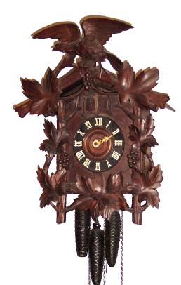 C.1910 German, Gregor Kuner, Cuckoo and Quail, large 30-hour, 3-weight, quarter strike wall clock. — Antique Clocks Price Guide