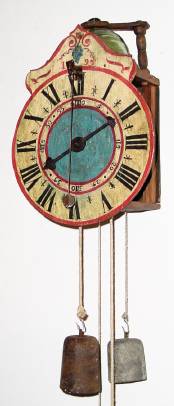 C.1795 (Dated) Austrian, Wood Works, Cows Tail wall clock, 2-weight, striking on a glass bell. — Antique Clocks Price Guide