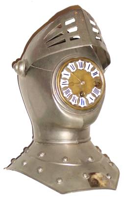 C.1890 French, Japy Freres, 8-day novelty timepiece, knights helmet. — Antique Clocks Price Guide