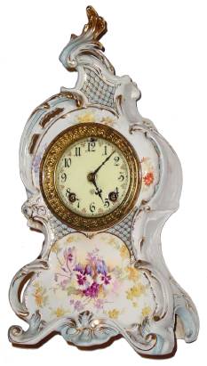 C.1895 Ansonia Clock Co., Royal Bonn, "La Capelle", 8-day time/strike porcelain mantel clock. — Antique Clocks Price Guide