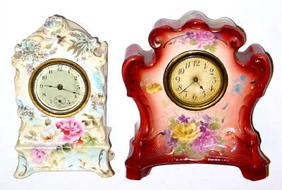 Lot of two: 1) C.1900 New Haven Clock Co., 30-hour lever movement porcelain timepiece. — Antique Clocks Price Guide