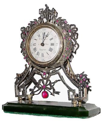 C.1850, European, S. Dreyfous, presentation gift "to their majesties", silver cased timepiece on an green onyx base. — Antique Clocks Price Guide