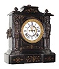 C.1885, Ansonia Clock Co., 8-day time/strike mantel clock, black enameled iron case.