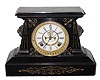 C.1885, Ansonia Clock Co., IMOGENE 8-day time/strike mantel clock, black enameled iron case.