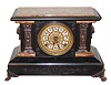 C.1896 (dated), Seth Thomas ADAMANTINE mantel clock, 8-day time and strike, black with tan faux marble accents and metal trimmings.