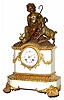 C.1840, French, Henry Marc, a Paris, Bronze and White Marble figural clock, a Shepard boy with goat, seated with grapes and a jug, and a pan flute near him on the ground.
