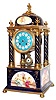 C.1890, Austrian, Cobalt Blue Porcelain Temple Clock, with original French striking movement, 5 hand painted scenes, with 24K gold accents, large.
