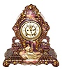C.1904, Ansonia Clock Co., Royal Bonn, "LA CERDA", porcelain china clock with hand painted portrait of Mandolin player, open escapement, 8-day striking.