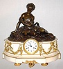 C.1850, French, Raingo Freres, Bronze and marble FLOWER GIRL, 8-day time and bell strike mantel clock.