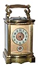 C.1900, French, for J. E. Caldwell, Philadelphia, brass cased carriage clock, Angle Riche style with bow front, time, strike, repeat and alarm.