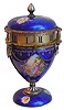 C.1900, Austrian, Mini Urn with Annular Dial, blue cobalt enamel over silver case, and with 6 little cameos, and a Swiss stem wind movement.