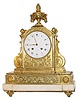 C.1825, Belgian, Sarton a'Leige, Ormolu and marble architectural clock, with sprays of leaves, scrolls and surmounted by pineapple finials and a large urn surrounded by a cloth swag.
