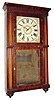 C.1835, Rodney Brace, North Bridgewater, Mass, Empire Column and Cornice, Double Deck mahogany with maple insets in the 4 columns, and with bulbous turned feet, 30 hour wooden works.