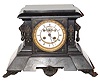 C.1900 French, 8-day time/strike black marble and bronze mantel clock.